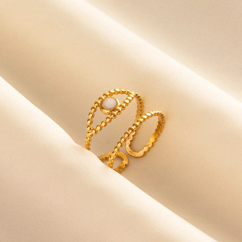 Bague en Acier Inoxydable Plaqué Or group pour Femme et Homme, Bijoux d'Anniversaire, Huile de Goutte à Goutte Blanche, Étoile, Cœur, Œil, Ouvert, Réglable, Vintage