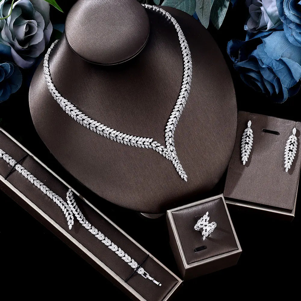 Ensemble de bijoux de mariage en zircone cubique, collier de Dubaï, bracelet, boucles d'oreilles, cristal CZ, mariée nigériane, chaud, nouveau, 2023, 4 pièces