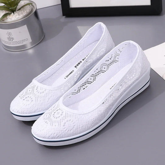 Chaussures Femme Blanches en Dentelle - Baskets Plates Respirantes Été