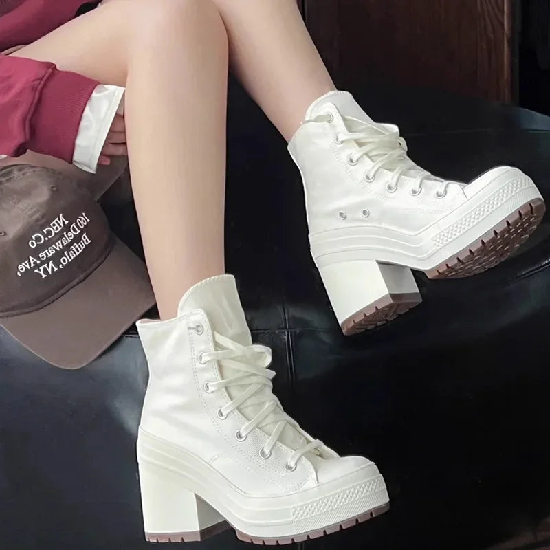 Lencensa - Baskets Plateforme Femme Premium | Sneakers Toile Haute de Qualité Supérieure