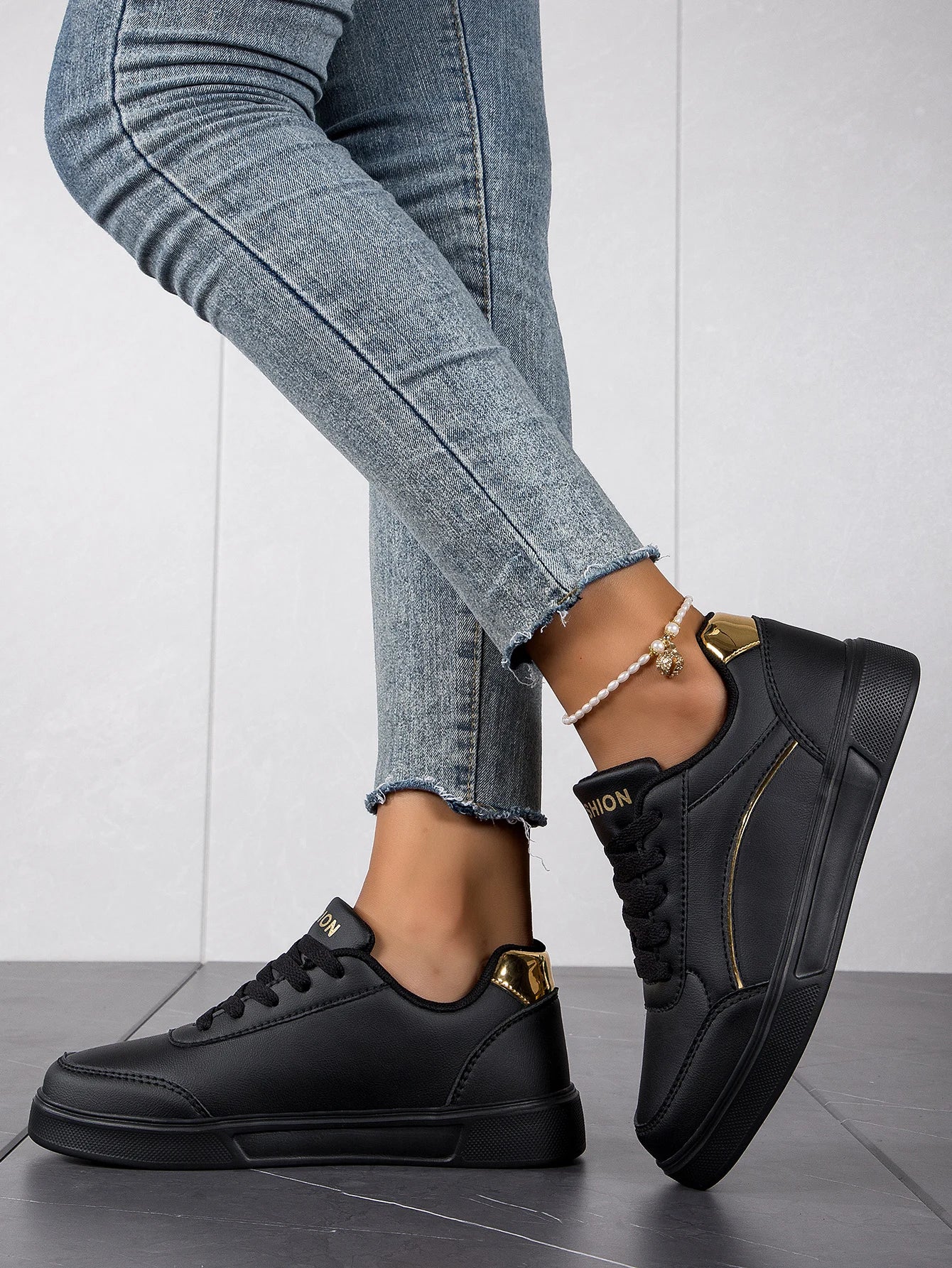 Espadrilles Femme Plateforme - Baskets Décontractées en Cuir