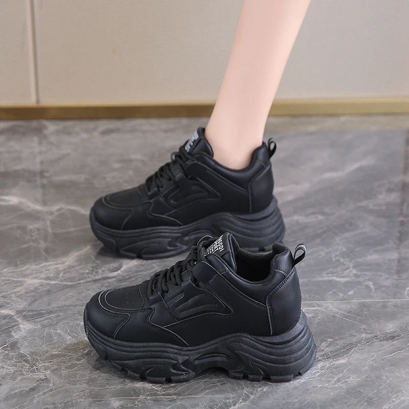 Baskets Femme Plateforme Blanches - Chaussures Sport à Lacets