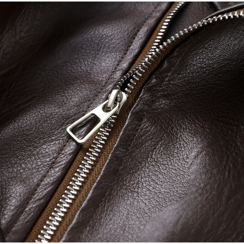 Veste Femme en Cuir Marron avec Ceinture - Style Motard Automne
