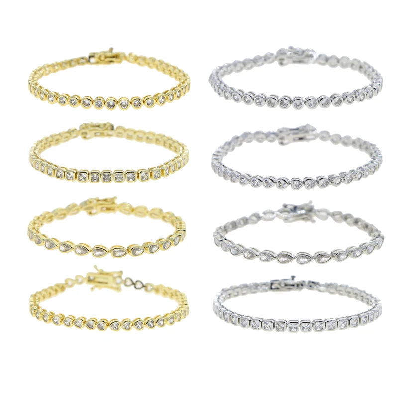 Bracelet en zircone cubique 5A CZ, lunette géométrique de différentes formes, chaîne de Tennis, bijoux classiques à la mode pour femmes