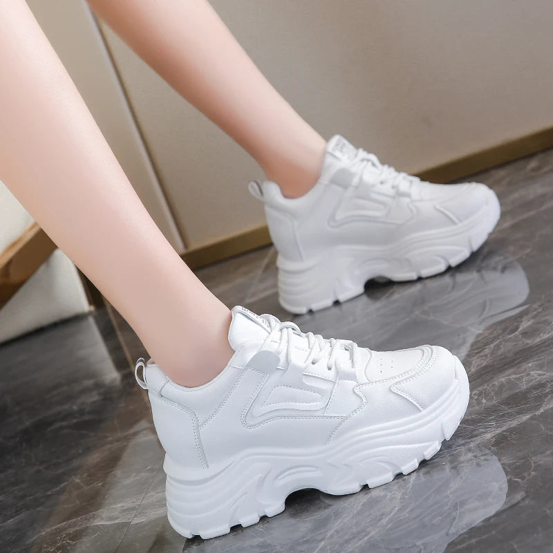 Baskets Femme Plateforme Blanches - Chaussures Sport à Lacets