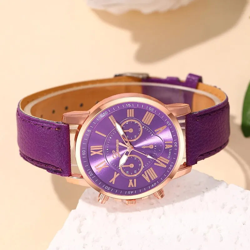 Reloj Mujer Mode Femmes Montres Dames Violet En Cuir Quartz Montre-Bracelet pour Femmes Bussiness Casual Montre Relogio Feminino