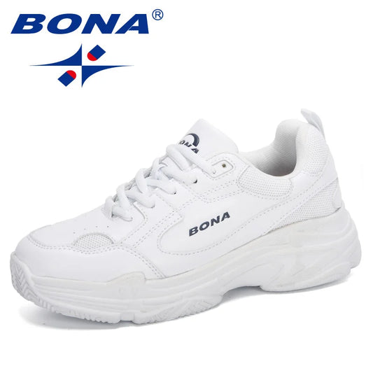 Baskets Femme Blanches Plateforme - Chaussures Plates Décontractées