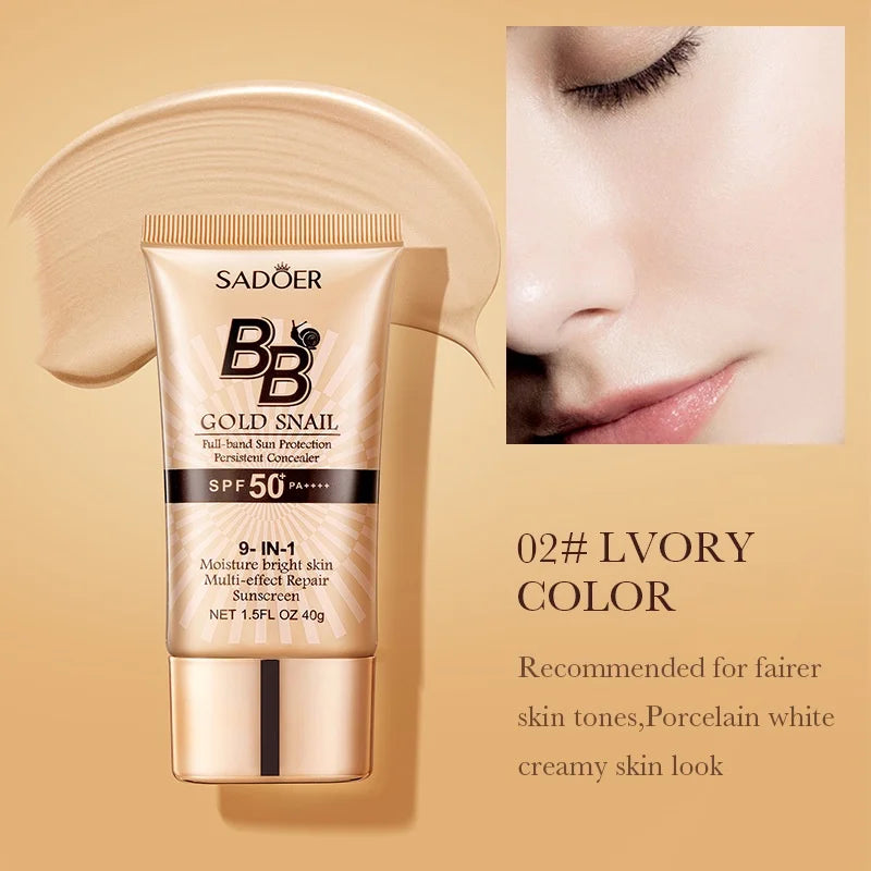 SADOER Gold Snail crème solaire BB fond de teint correcteur crème d'isolation hydratante SPF50 + PA +++ 40g