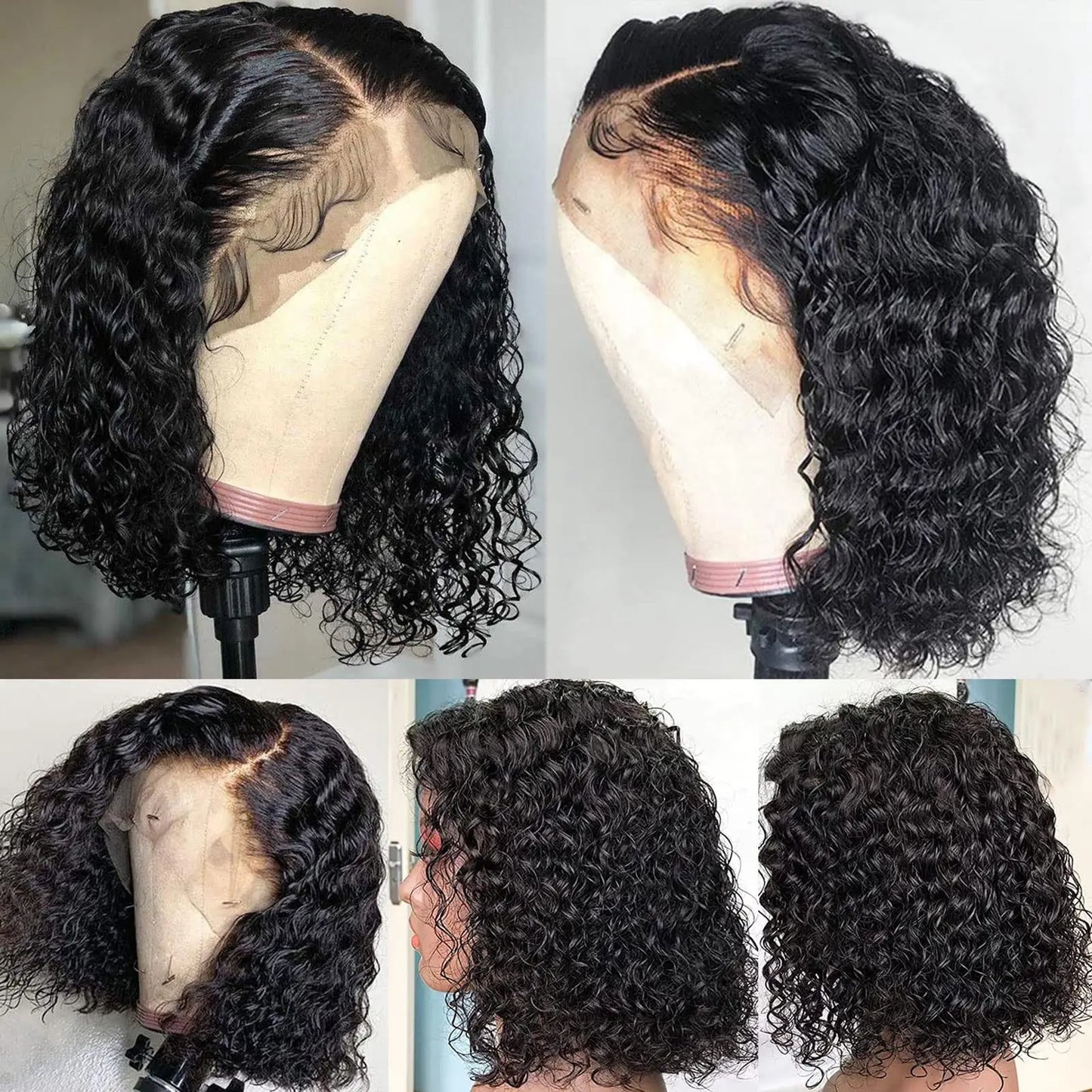 Perruque Bob brésilienne ondulée courte bouclée 8-16 perruque Lace Closure perruque vague d'eau 13x4 dentelle avant perruques de cheveux humains pour les femmes noires