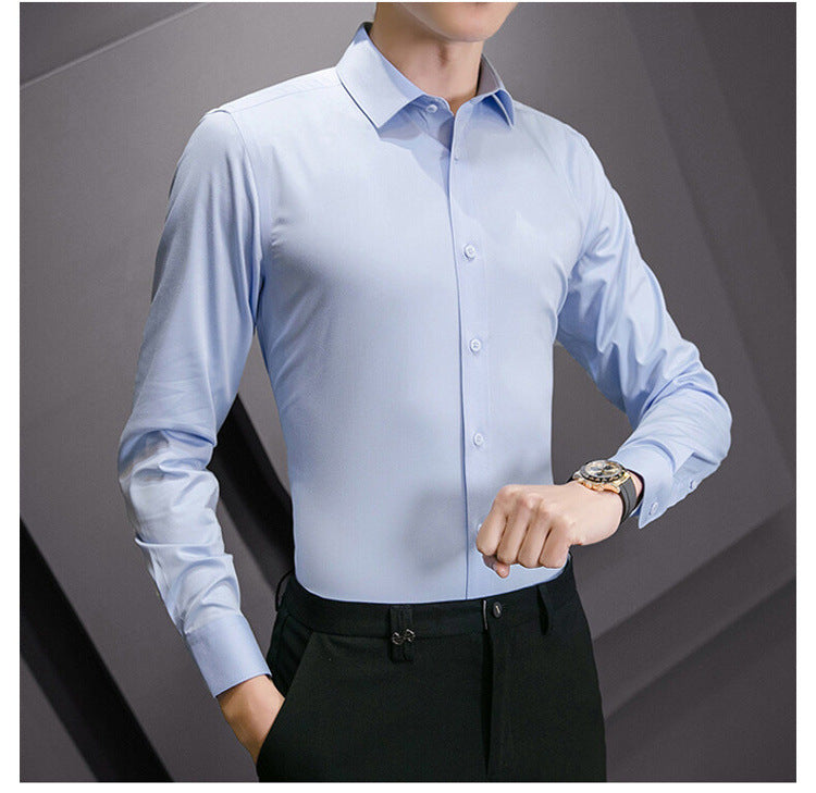 Chemise d'affaires à manches longues pour hommes, grande taille, couleur unie, mode classique, basique, décontractée, Slim, blanche, vêtements de marque, nouvelle collection - Lencensa 