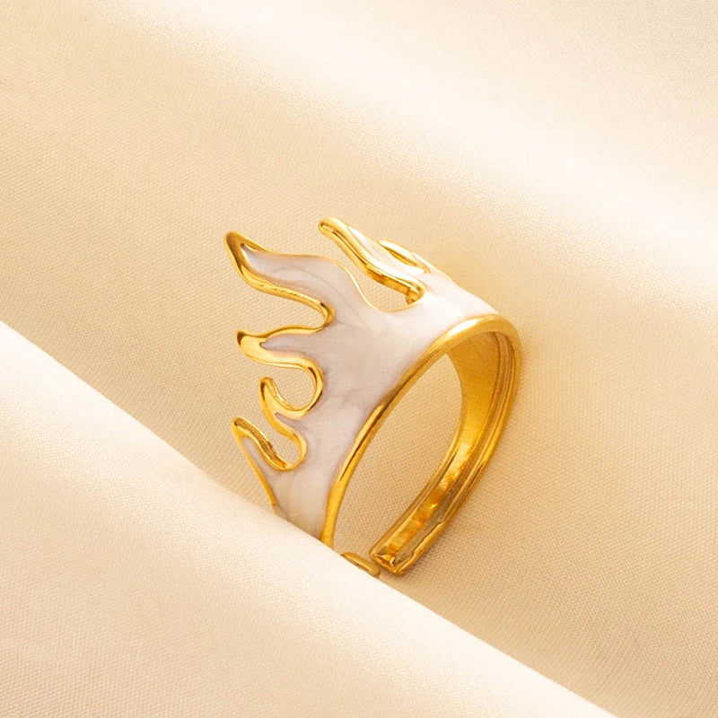 Bague en Acier Inoxydable Plaqué Or group pour Femme et Homme, Bijoux d'Anniversaire, Huile de Goutte à Goutte Blanche, Étoile, Cœur, Œil, Ouvert, Réglable, Vintage