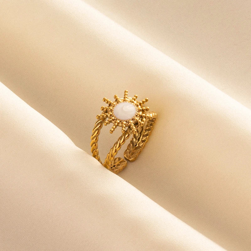 Bague en Acier Inoxydable Plaqué Or group pour Femme et Homme, Bijoux d'Anniversaire, Huile de Goutte à Goutte Blanche, Étoile, Cœur, Œil, Ouvert, Réglable, Vintage