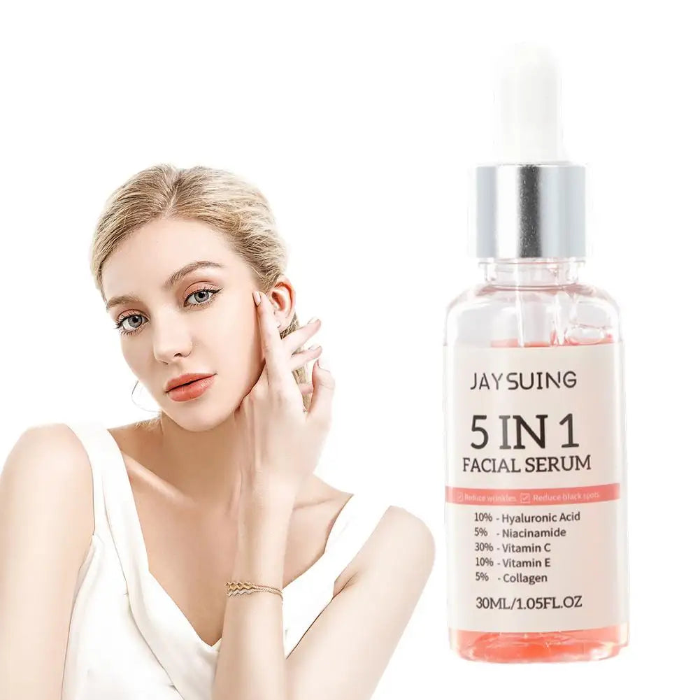 Sérum visage 5 en 1, hydratant, blanchissant, anti-déformable, anti-âge, vitamine C et acide hyaluronique pour réduire les pores, 30ml