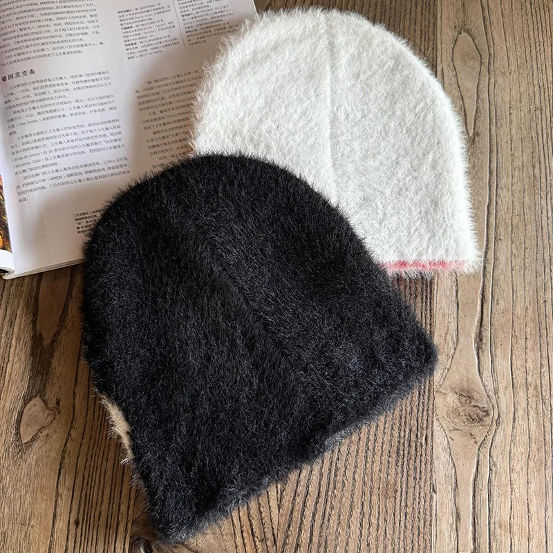 Bonnets en peluche moelleux pour hommes et femmes, lettre Y2K, bonnets froids mignons, casquettes pour hommes et femmes, hiver élégant, tricot tendance, hip hop, garder les oreilles au chaud, mâle, 2024 - Lencensa 