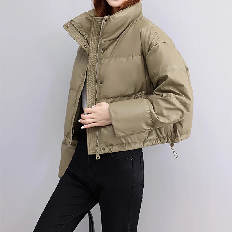 Veste Femme Matelassée Col Montant - Manteau Court Automne Hiver