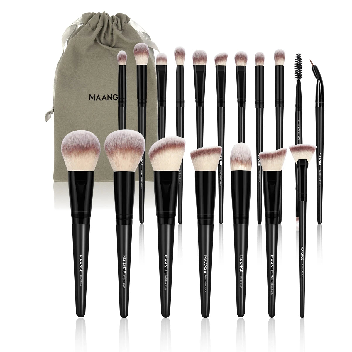 MAANGE ensemble de pinceaux de maquillage professionnel 18 pièces Premium fond de teint synthétique poudre correcteurs fards à paupières pinceaux de maquillage avec sac - Lencensa 
