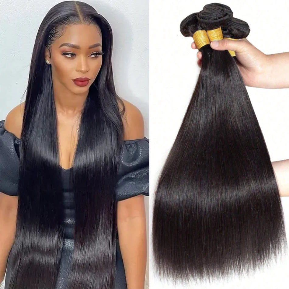 Paquets péruviens de cheveux humains droits d'os affaire des Extensions de cheveux vierges non transformés longs épais pas cher tissage de cheveux brésiliens naturel