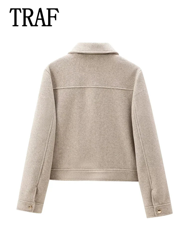 Veste à fermeture éclair pour femme, manteau d'hiver à manches longues avec poches, manteau court de rue élégant pour femme, nouvelle collection - Lencensa 