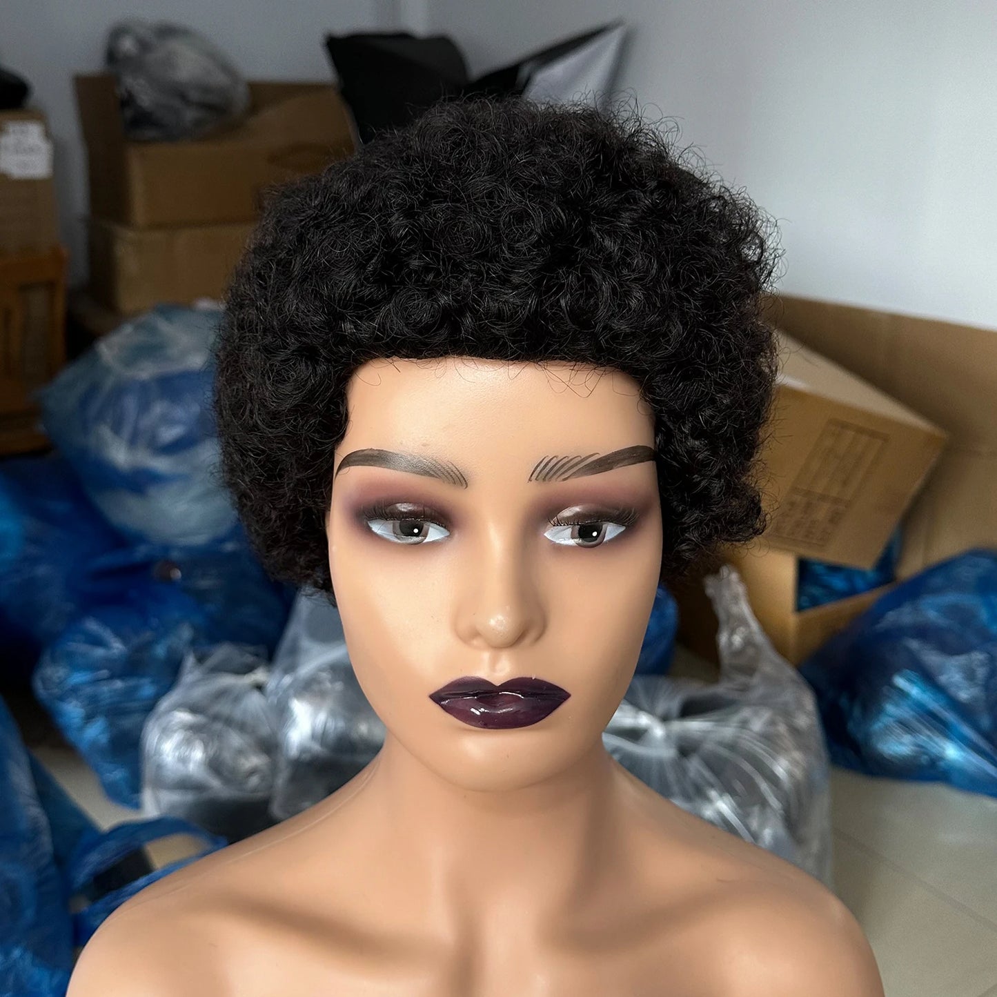 Perruques brésiliennes courtes coupe lutin pour femmes noires cheveux humains Afro crépus bouclés perruque africaine bouclée pleine Machine faite perruque