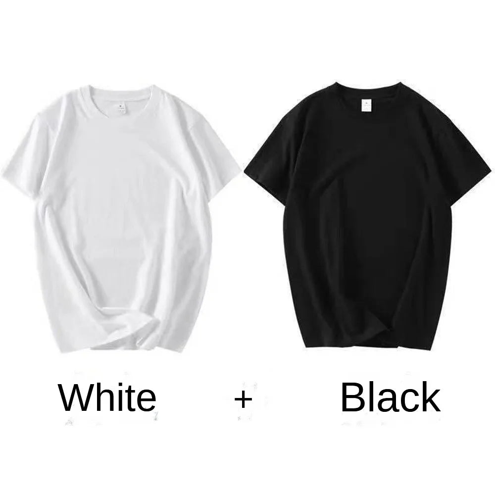 Lot de 2 T-Shirts Couple 100% Coton - Manches Courtes Blanc Unisexe Col Rond - Lencensa 
