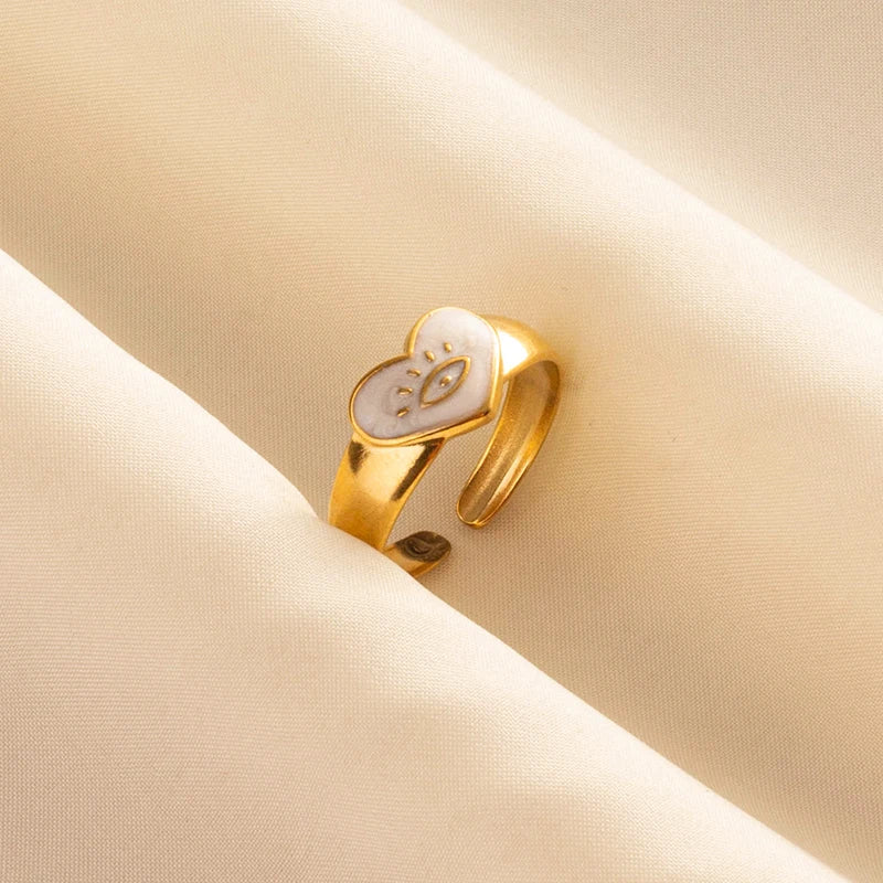 Bague en Acier Inoxydable Plaqué Or group pour Femme et Homme, Bijoux d'Anniversaire, Huile de Goutte à Goutte Blanche, Étoile, Cœur, Œil, Ouvert, Réglable, Vintage