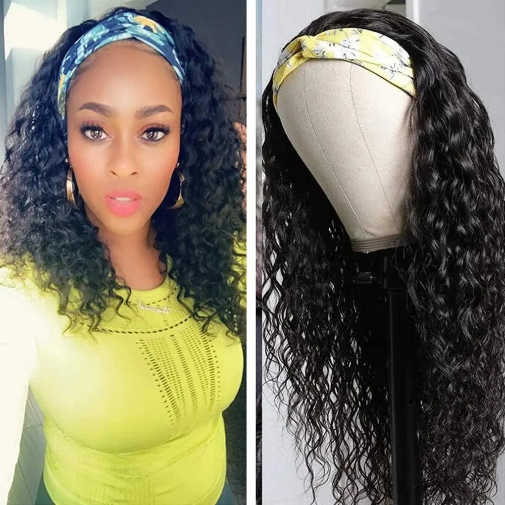 Perruque brésilienne courte vague d'eau bandeau perruques de cheveux humains pour les femmes courte bouclée aucune dentelle bandeau perruque 180 densité perruque de cheveux humains