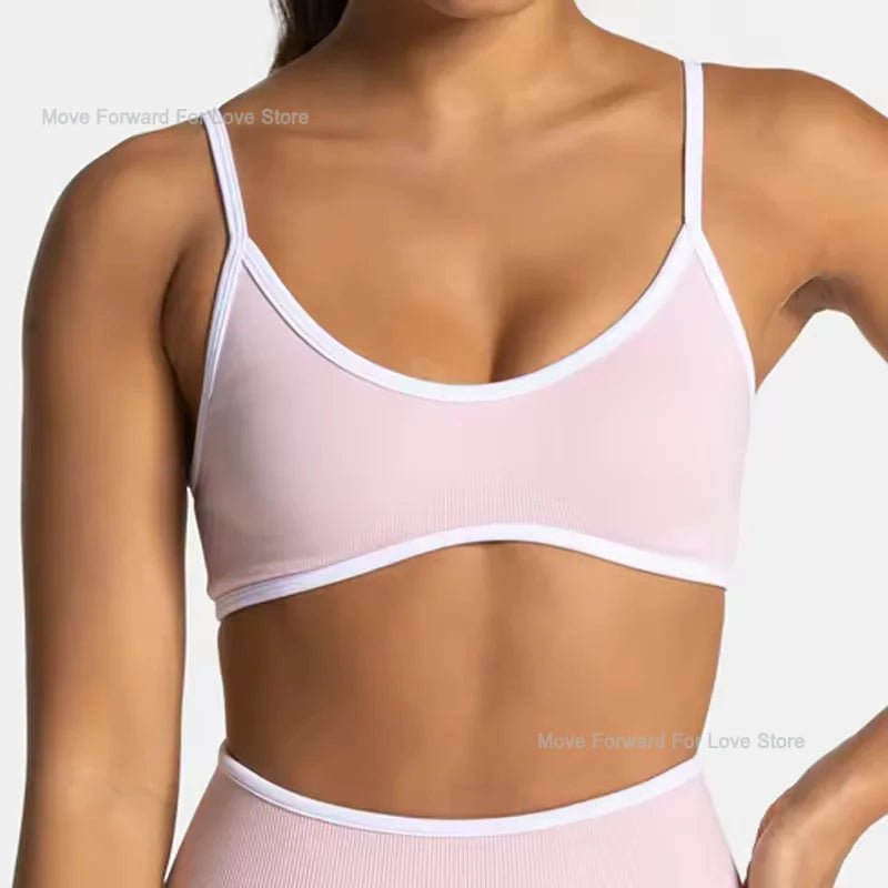 TEVEO – soutien-gorge de sport tricoté dos nu pour femmes, couleur unie, haut de Fitness d'été avec coussin de poitrine, soutien-gorge de Yoga à bretelles Sexy - Lencensa 