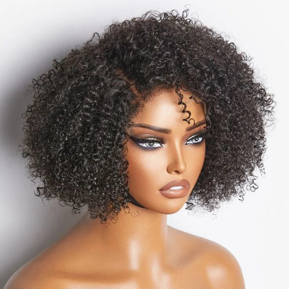 Perruque Bob Lace Wig Péruvienne Naturelle pour Femme Africaine, Cheveux Crépus Bouclés, Deep Curly, Baby Hair, Pixie Water Wave