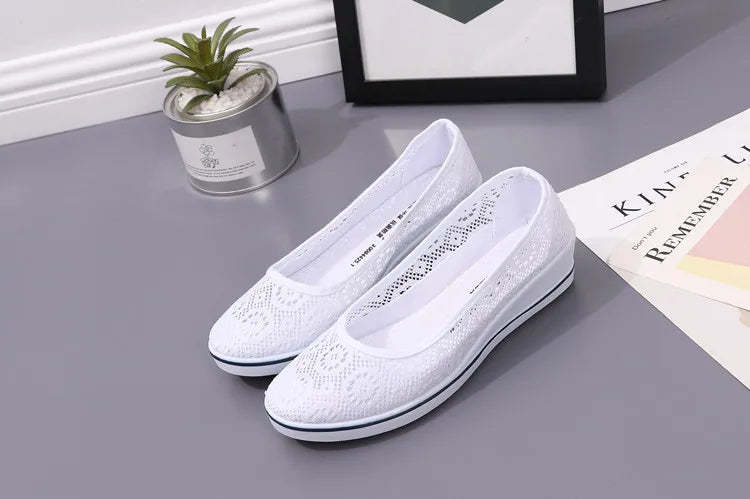 Chaussures Femme Blanches en Dentelle - Baskets Plates Respirantes Été