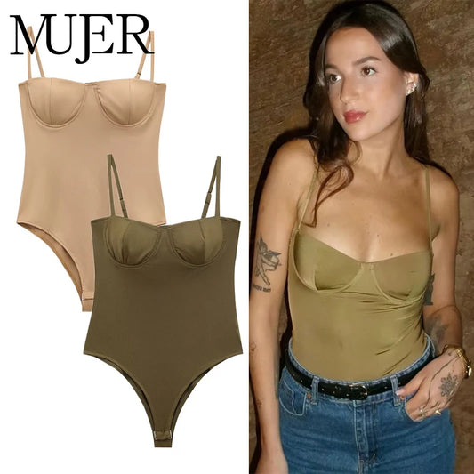 MUJER Sexy Satin Body Femmes Dos Nu Bustier Top Femmes Sexy Tenues Lingerie Bodys pour Femmes Sans Manches Femmes Top Body