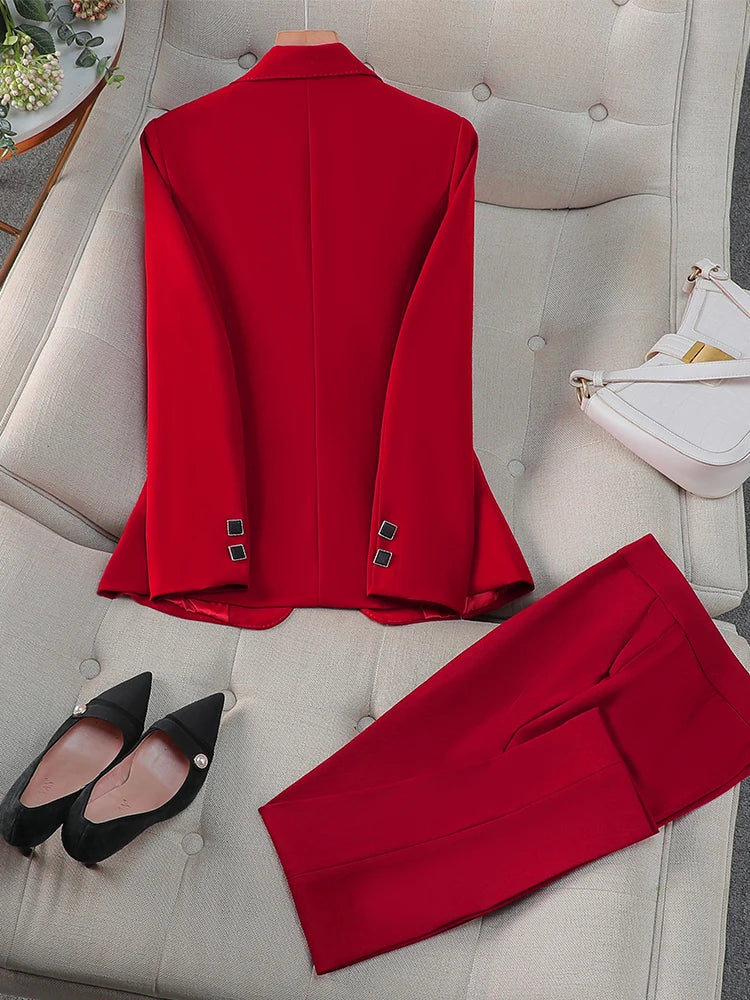 Costume pantalon pour femme, tenue de bureau, tenue de travail, ensemble 2 pièces, Blazer formel, veste et pantalon, automne et hiver - Lencensa 