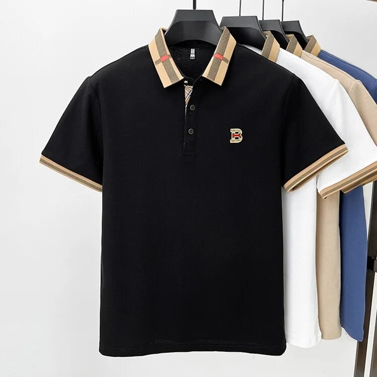 Marque de luxe logo polo à manches courtes hommes été nouveau haut de gamme en soie coton respirant Paul T-shirt mode décontracté vêtements pour hommes - Lencensa 