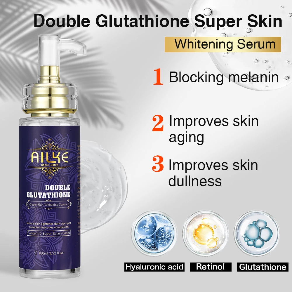 AILKE – ensemble de soins pour la peau blanchissant, éclaircissant, avec double glutathion, réduit les taches noires, foncées et blanches, pour tous les Types de peau