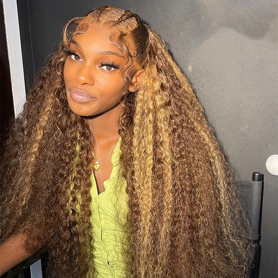 30 36 pouces bouclés mettre en évidence perruque cheveux humains miel blond 13x4 dentelle avant vague profonde 13x6 Hd dentelle frontale perruque brésilienne pour les femmes