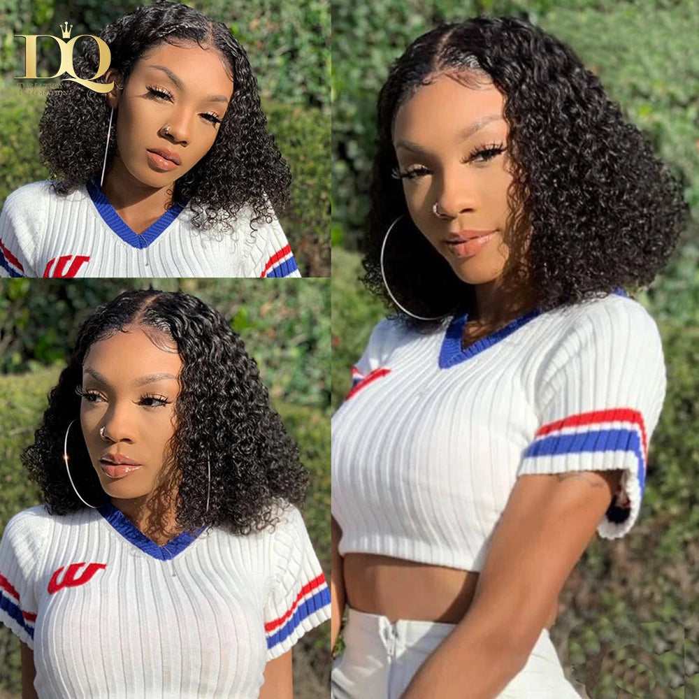 Perruque Lace Closure Wig Remy Brésilienne Naturelle, Cheveux Crépus Bouclés, 13x4, pour Femme