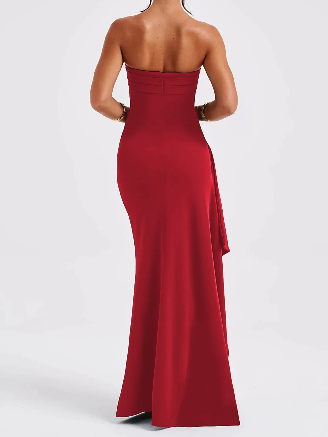 Robe Maxi fendue, épaules dénudées, élégante, taille haute, tenue de Club pour femmes, Sexy, sans bretelles, robe froncée