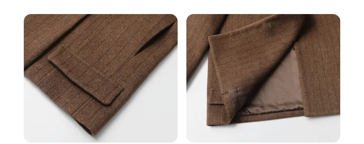 CHIC VEN-Blazer en laine vintage pour femme, veste à col en V, double boutonnage imbibé, manteau de bureau pour femme, printemps, automne, 2025 - Lencensa 