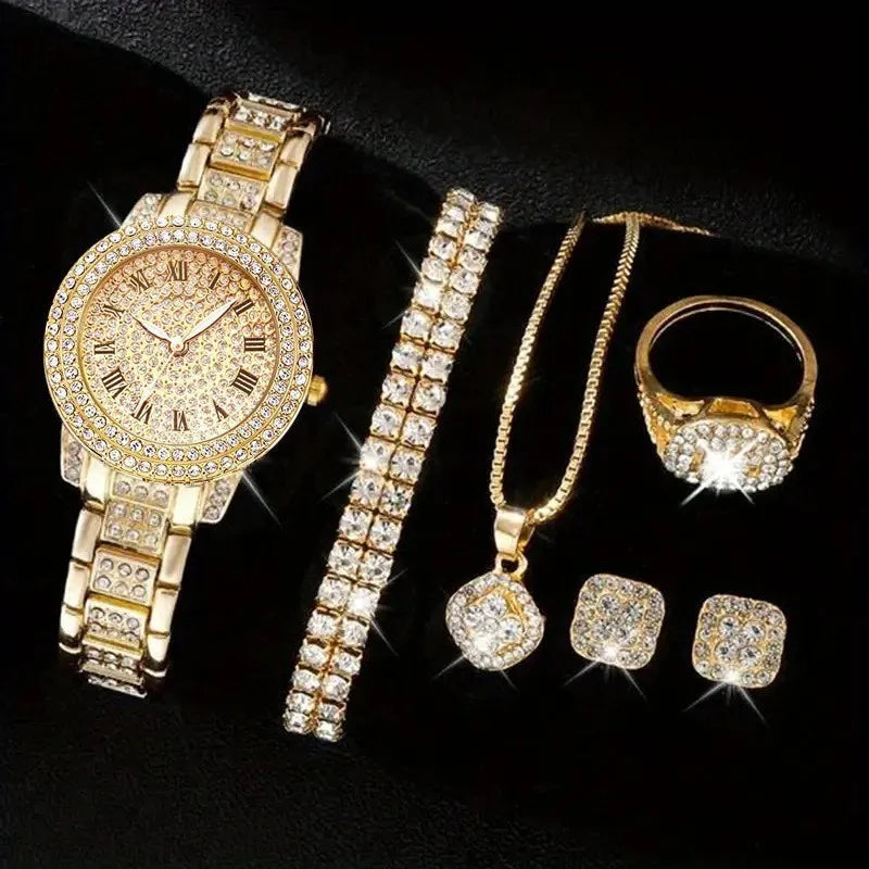 Décontracté dames Quartz Montre-Bracelet Bracelet ensemble 6 pièces ensemble femmes Montre horloge cadran romain marque de luxe Design femmes Montre Femme Reloj