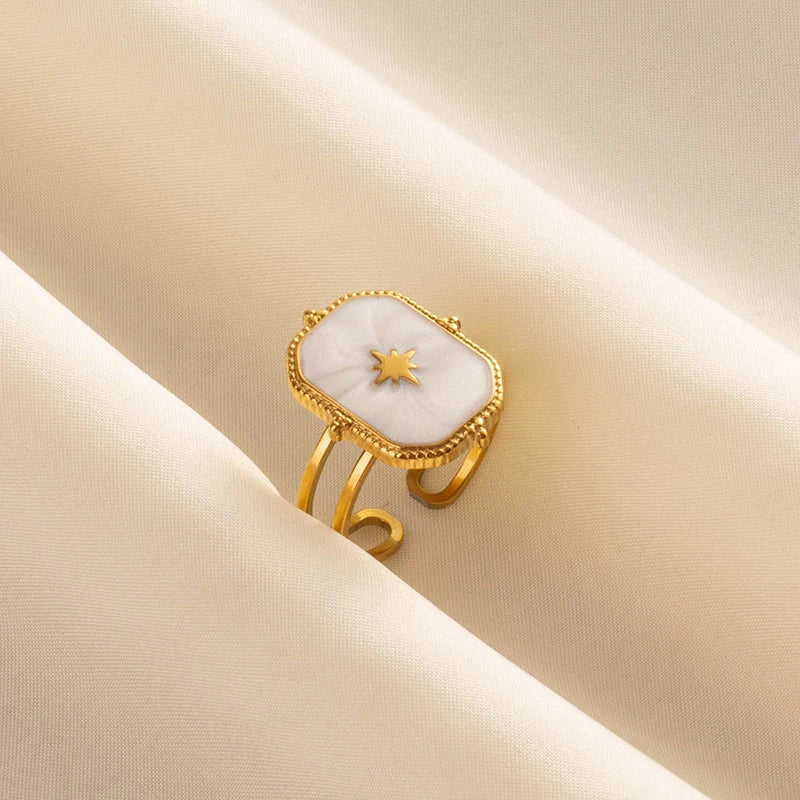 Bague en Acier Inoxydable Plaqué Or group pour Femme et Homme, Bijoux d'Anniversaire, Huile de Goutte à Goutte Blanche, Étoile, Cœur, Œil, Ouvert, Réglable, Vintage