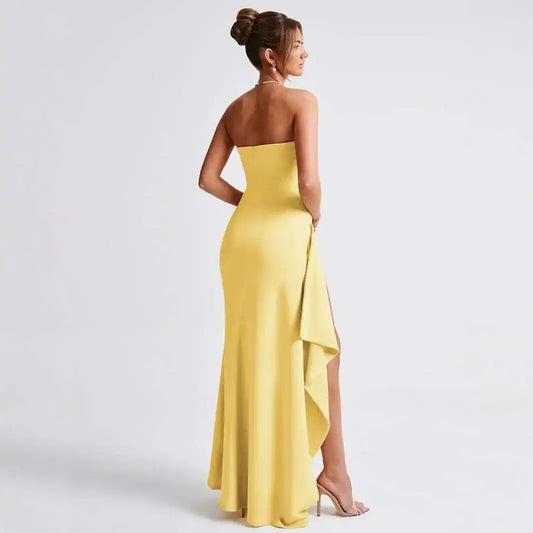 Robe de Soirée Élégante Lencensa - Dos Nu Volants Fente Maxi 2025