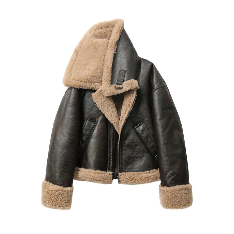 Veste Courte Femme Double Face - Manteau Chaud Automne Hiver