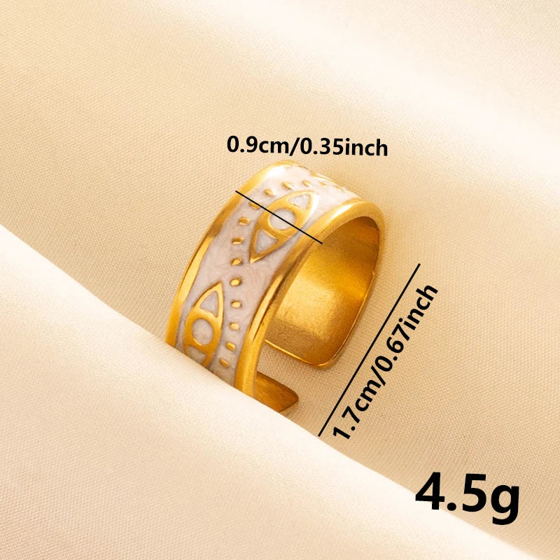 Bague en Acier Inoxydable Plaqué Or group pour Femme et Homme, Bijoux d'Anniversaire, Huile de Goutte à Goutte Blanche, Étoile, Cœur, Œil, Ouvert, Réglable, Vintage