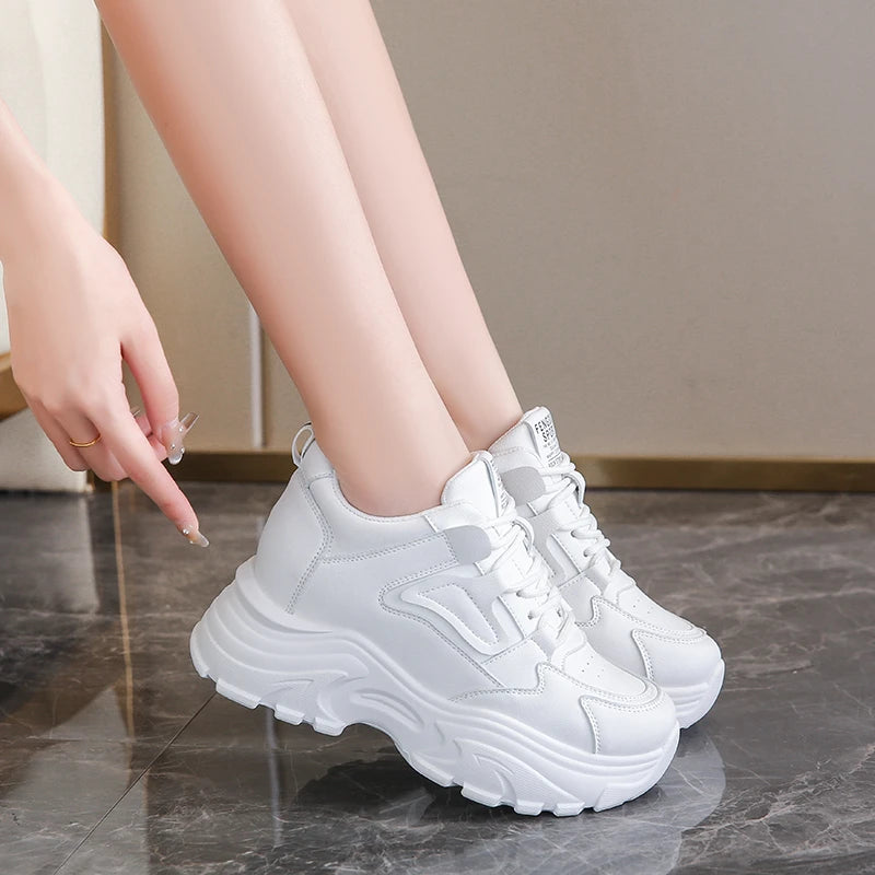 Baskets Femme Plateforme Blanches - Chaussures Sport à Lacets