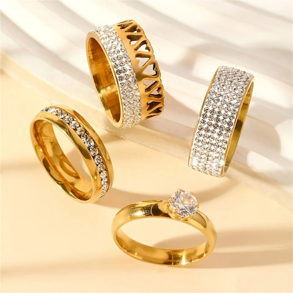 Bague de luxe en acier inoxydable pour femmes, ensemble de trois pièces en Zircon, accessoire de doigt classique à la mode, bijoux cadeaux féminins
