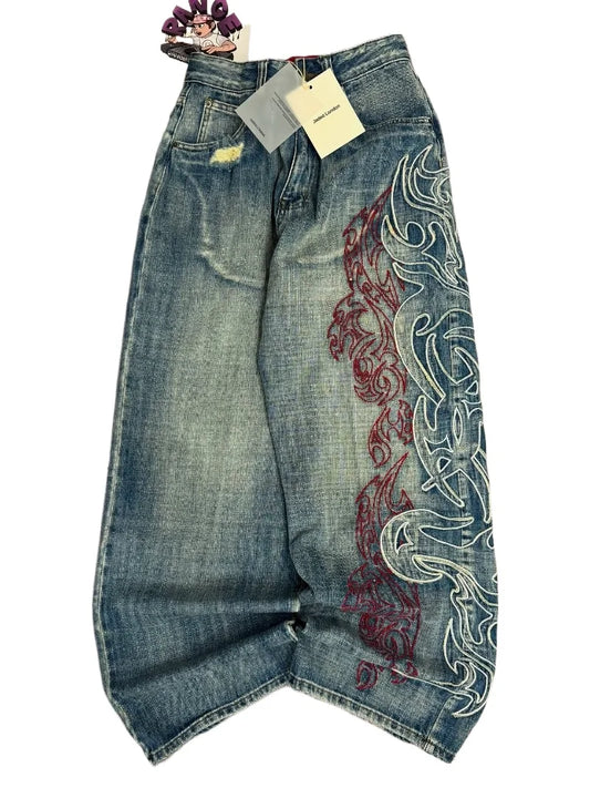 Y2K américain nouveau modèle broderie Baggy jean hommes haute rue Vintage Hip Hop mode décontracté Joker Couple pantalon à jambes larges