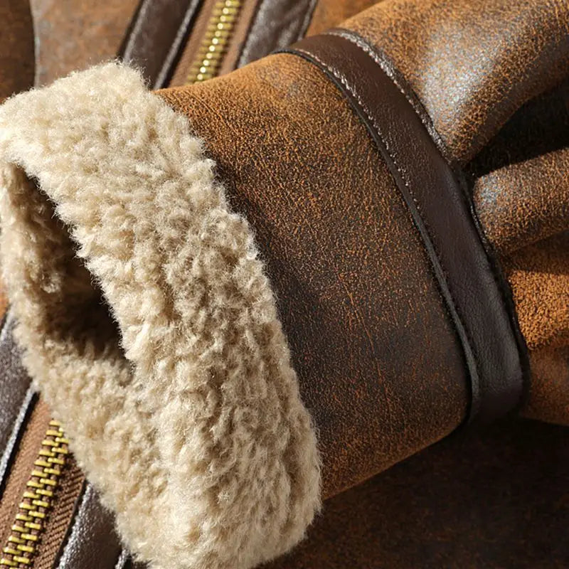 Veste Daim Premium Lencensa - Hiver Fausse Peau Mouton Moto - Qualité Exceptionnelle Vintage