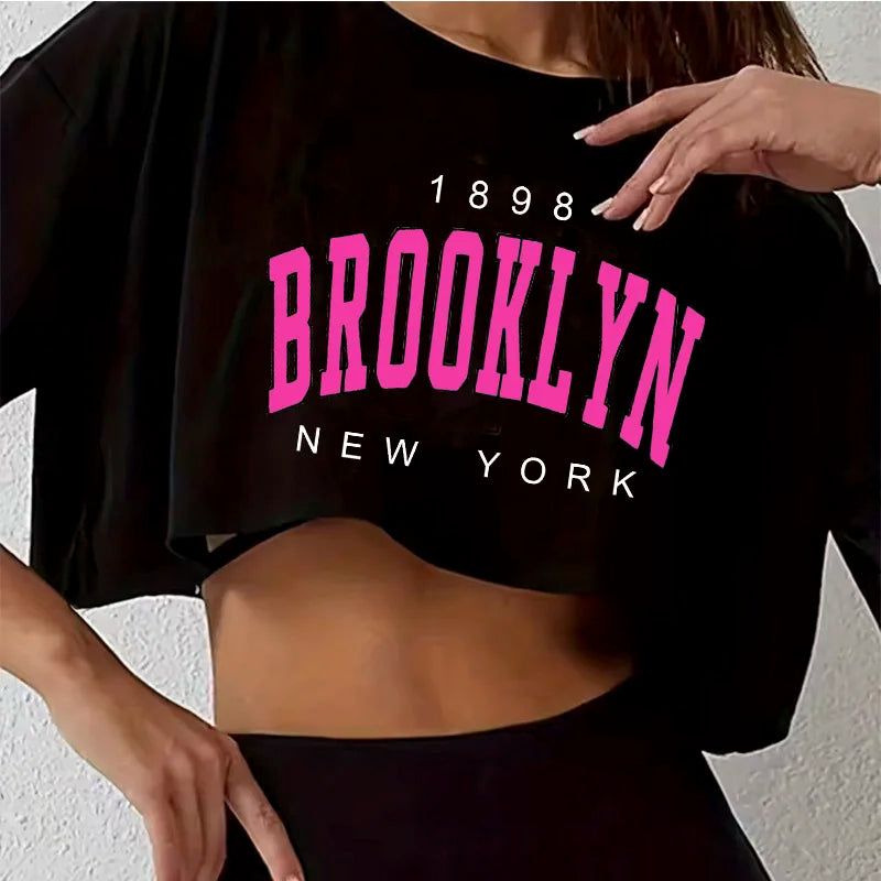 T-shirt Premium Femme Brooklyn LA - Crop Top Qualité Supérieure Sport Décontracté