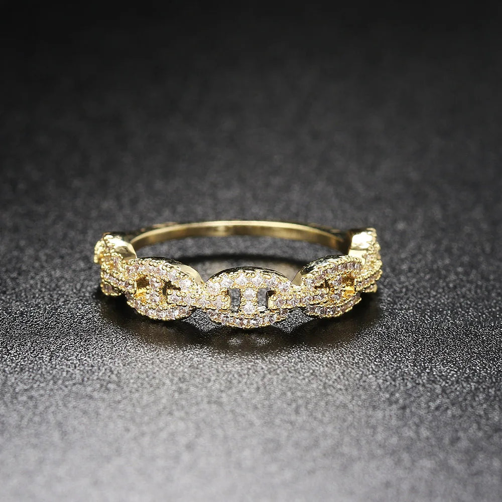 Bague Chaîne Hip-Hop Femme Dorée - Style Punk Empilable