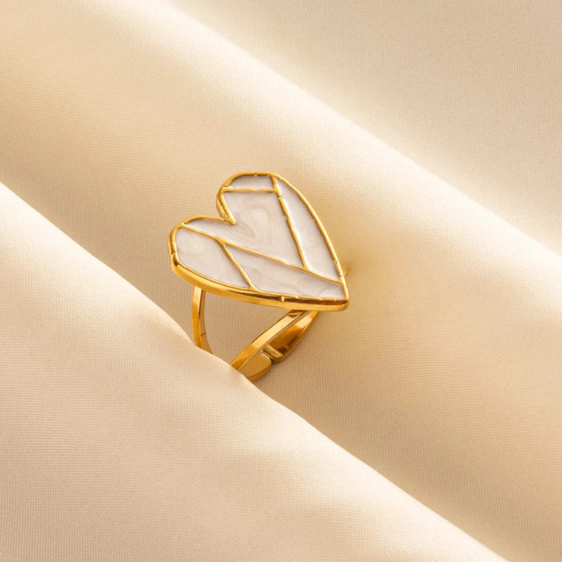 Bague en Acier Inoxydable Plaqué Or group pour Femme et Homme, Bijoux d'Anniversaire, Huile de Goutte à Goutte Blanche, Étoile, Cœur, Œil, Ouvert, Réglable, Vintage