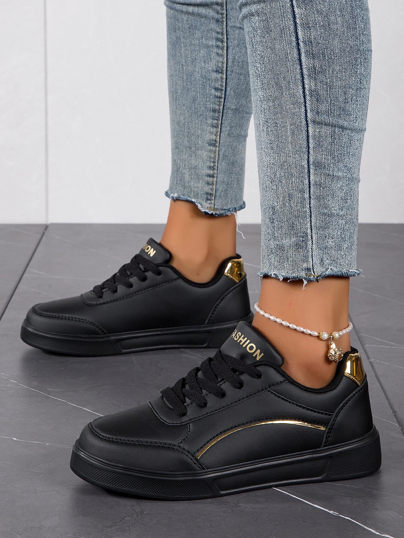 Espadrilles Femme Plateforme - Baskets Décontractées en Cuir